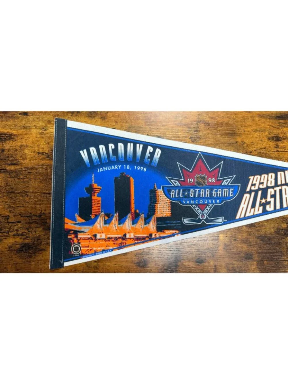 Vintage NHL 1998 All Star Game Vancouver Canucks Hockey Pennant